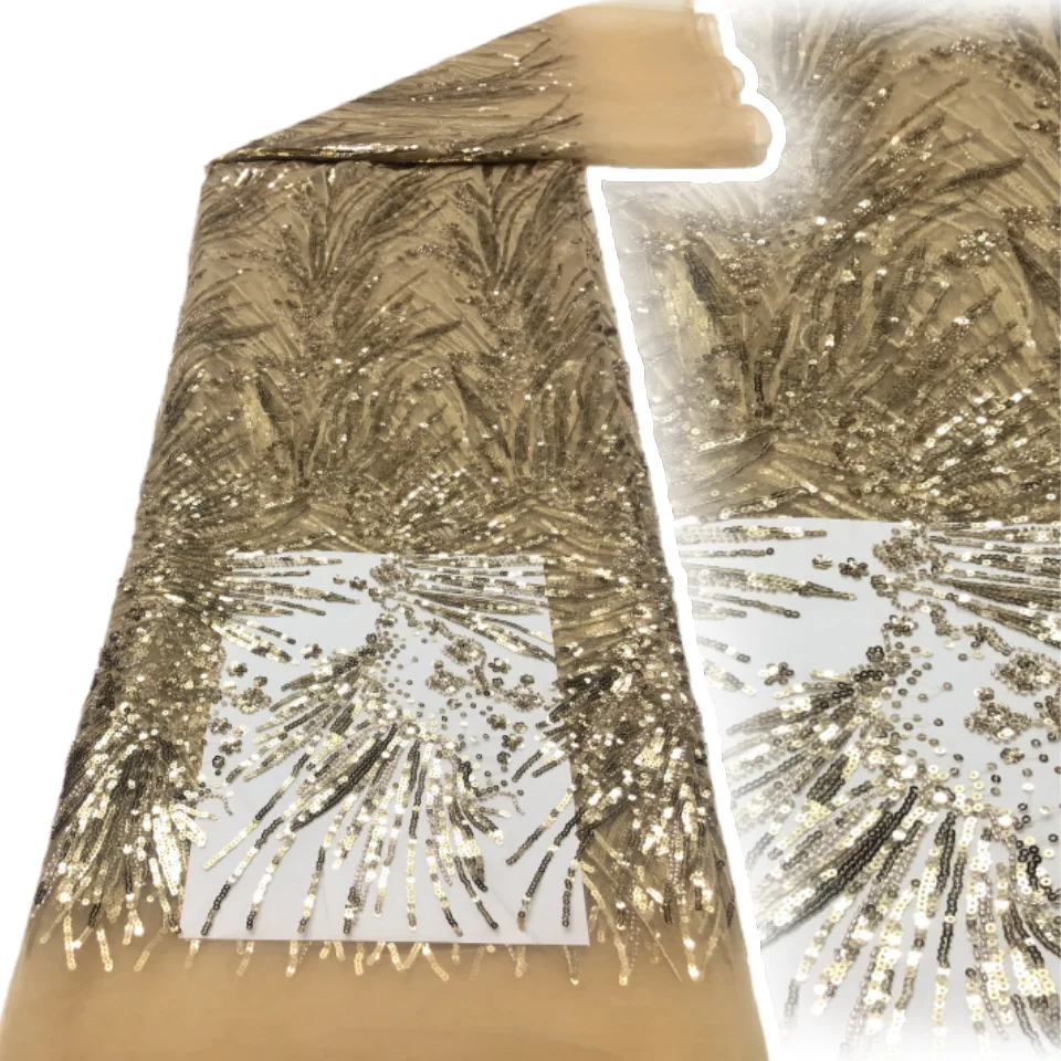 

Африканская кружевная ткань с бисером, высококачественная сетка с вышивкой, французские блестки для шитья женских вечерних платьев, 5 ярдов AH1601