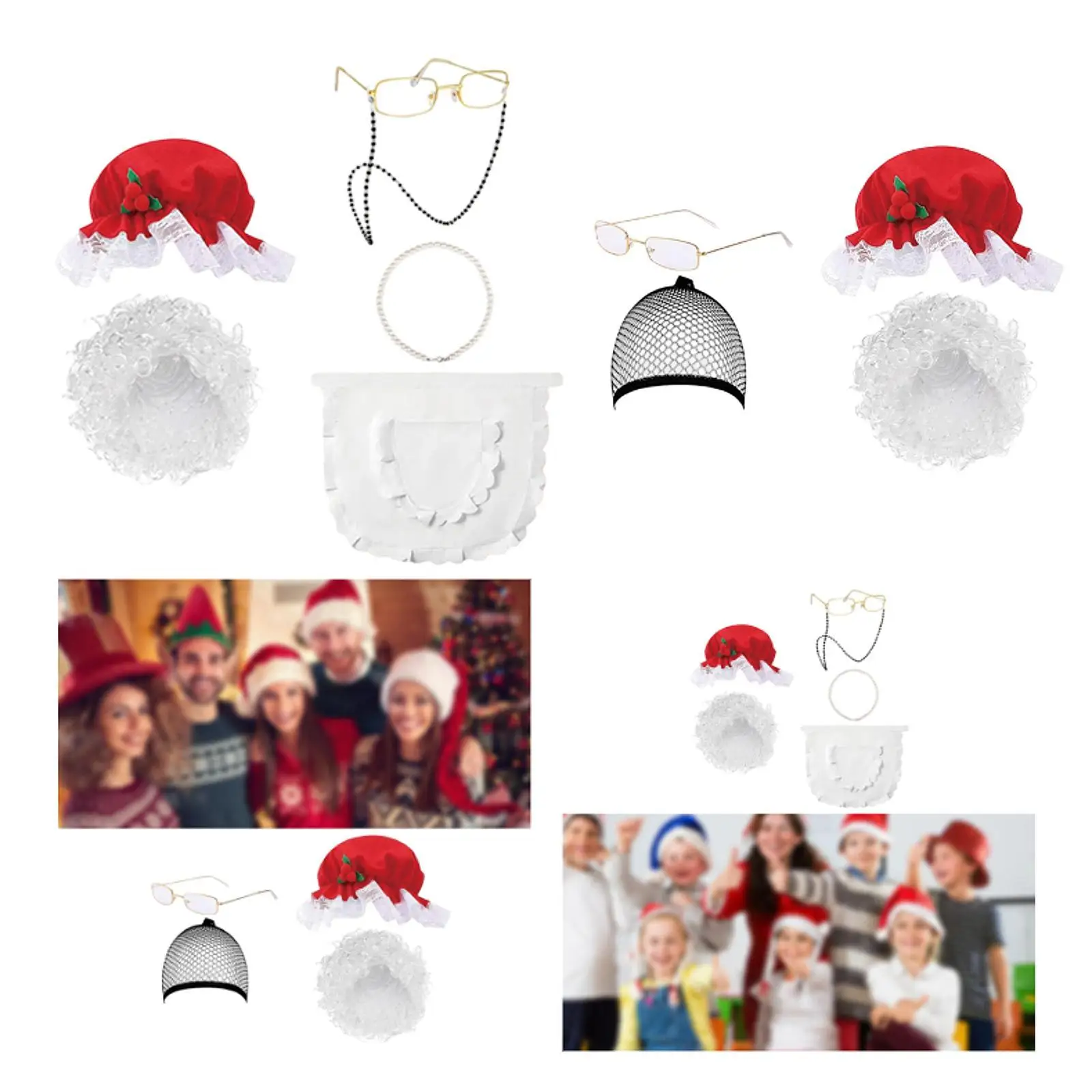 Mrs Santa Claus Wig Funny Mrs Claus Hat for Role Playing Christmas Party Cosplay