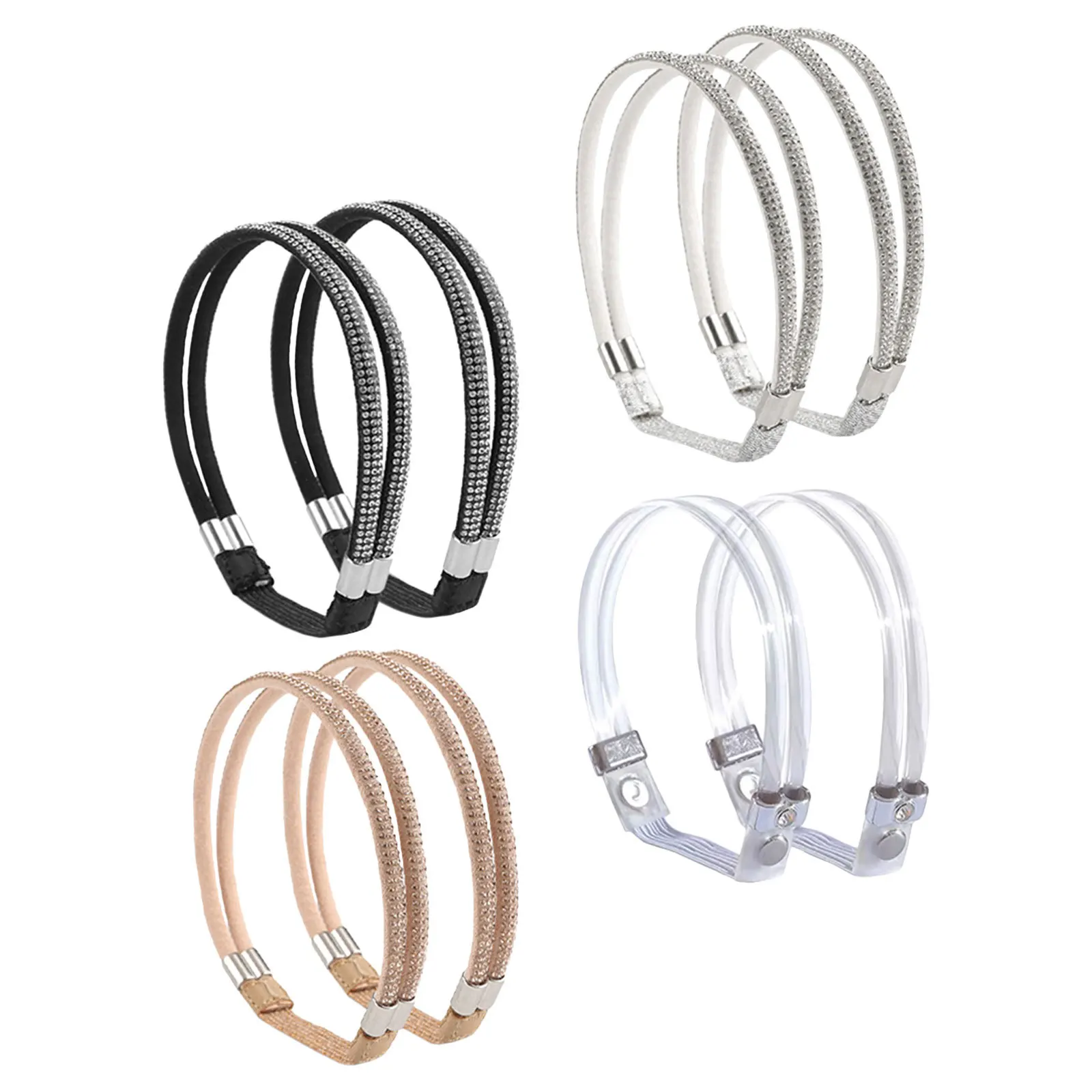 4Pairs Rhinestone Elastic Lace Straps High Heel Anti-Slip Detachable Straps for Loose Shoes Ankle Shoe Accessories