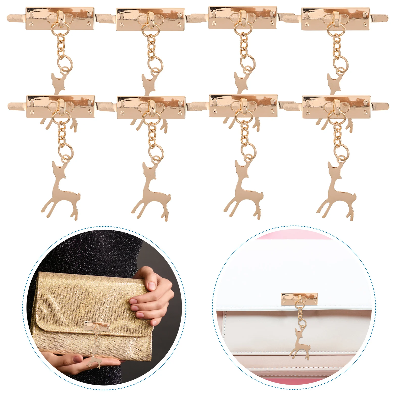 

12pcs Creative Diy Bag Closure Buckle Deer Pendant Sturdy Zinc Alloy Metal Clasp For Handbags Purses Backpacks Purse Clasps