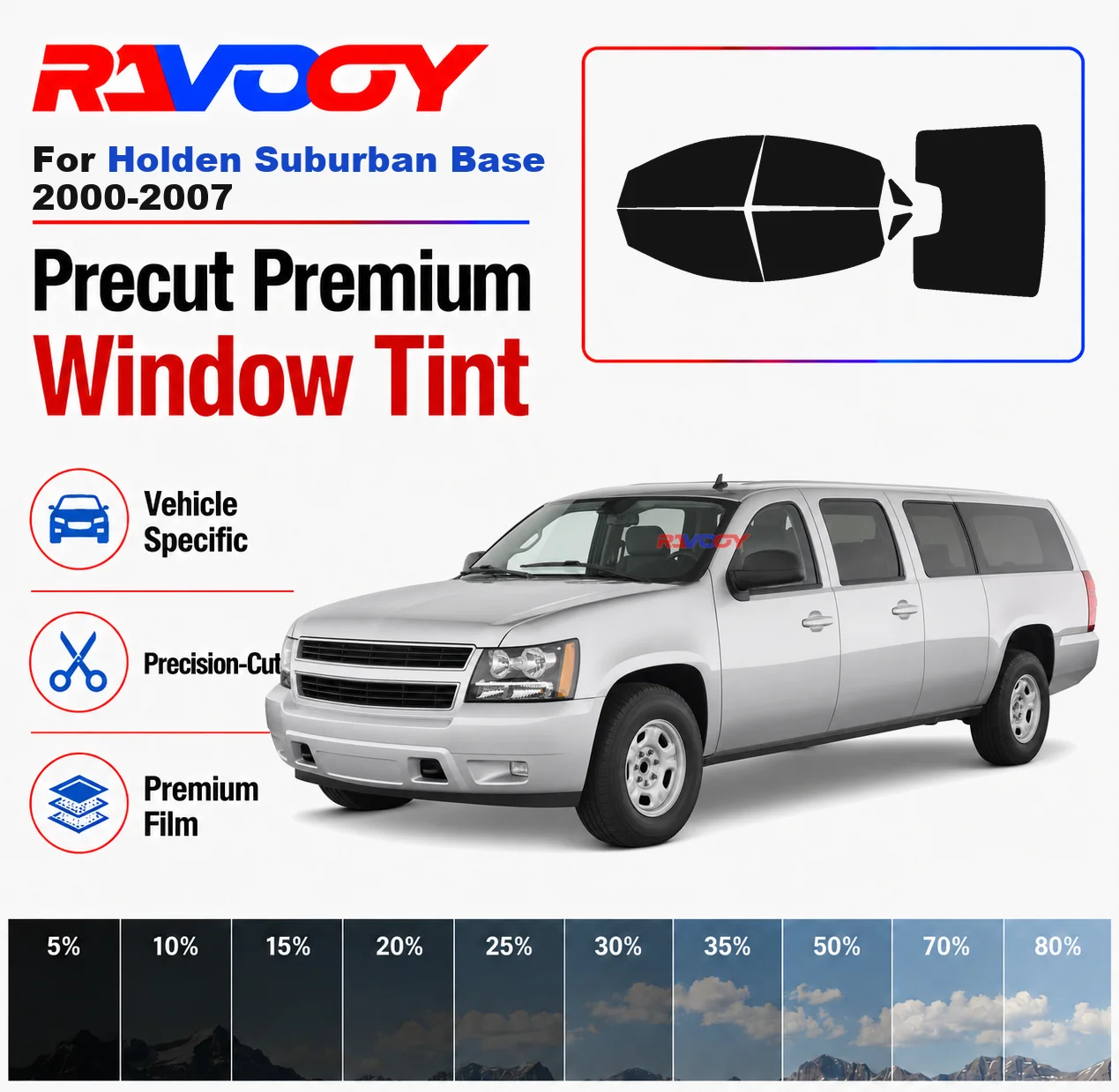 

Premium Precut Window Tint Kit Front Rear Windows Rear Windshield For Holden Suburban Base 2000-2007 Car Solar Nano Ceramic Film