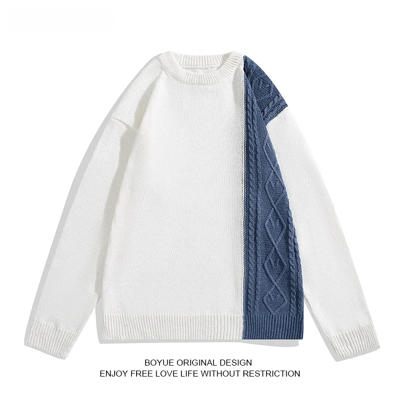 

Boyue Casual Color Blo Knitted Sweater for Teenage Boys Autumn Leisure Faion round Ne Long Sve Loose Fit Overhead