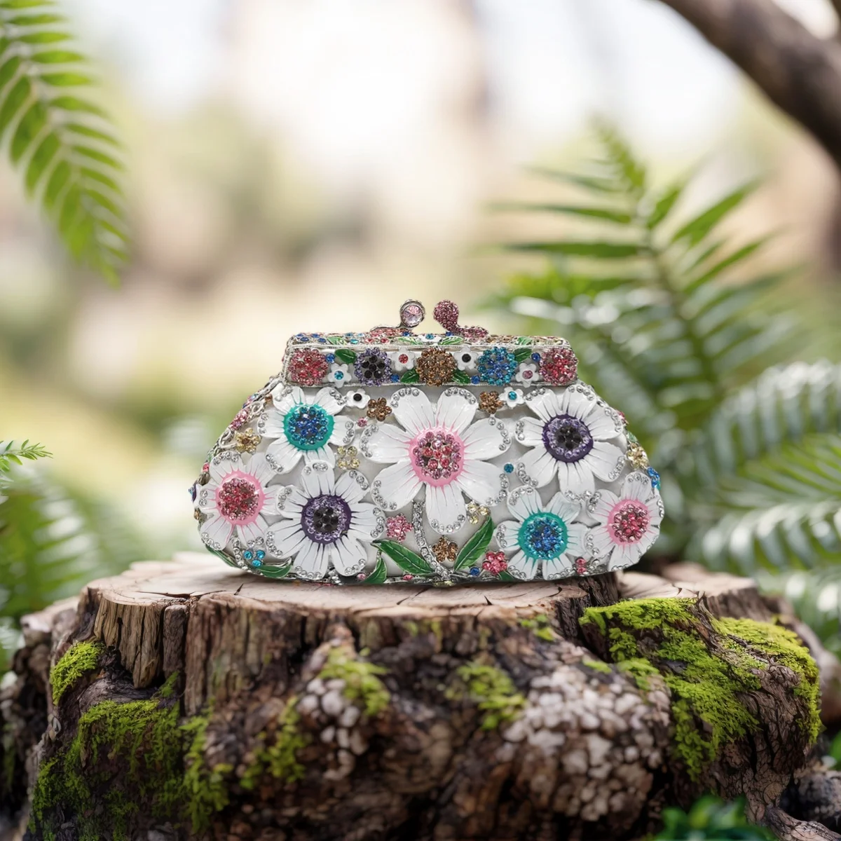 Colorful Diamond Flower Hollow Out Woman Evening Bag Floral Wedding Bridal Crystal Handbag Dinner Banquet Party Clutches Purses