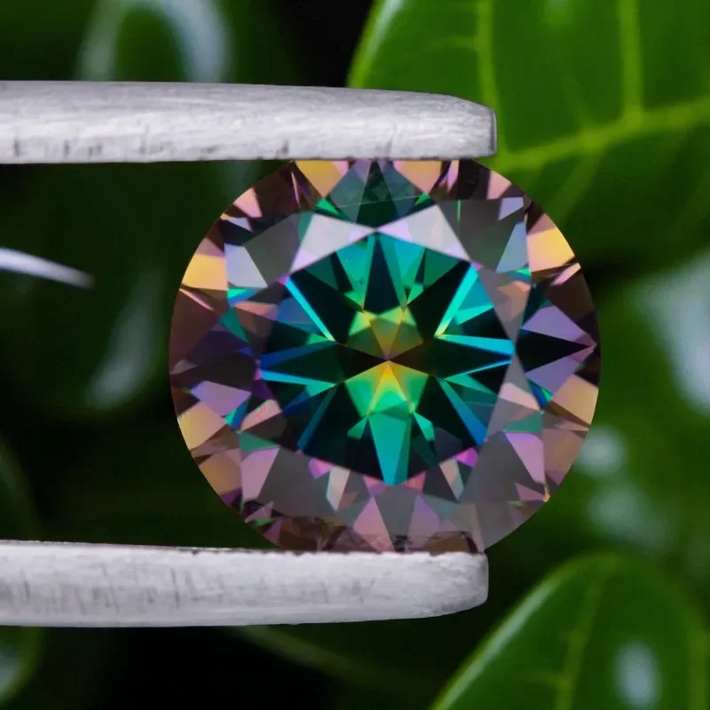 

Moissanite Stone Round Cut Rainbow Green Loose Gemstone For Jewelry Making With Certificate Pass Diamond Tester