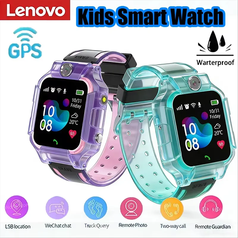 Montre connectée Lenovo Kids 5G avec SOS, GPS, carte SIM, appels, caméra, étanche, cadeau pour iOS et Android