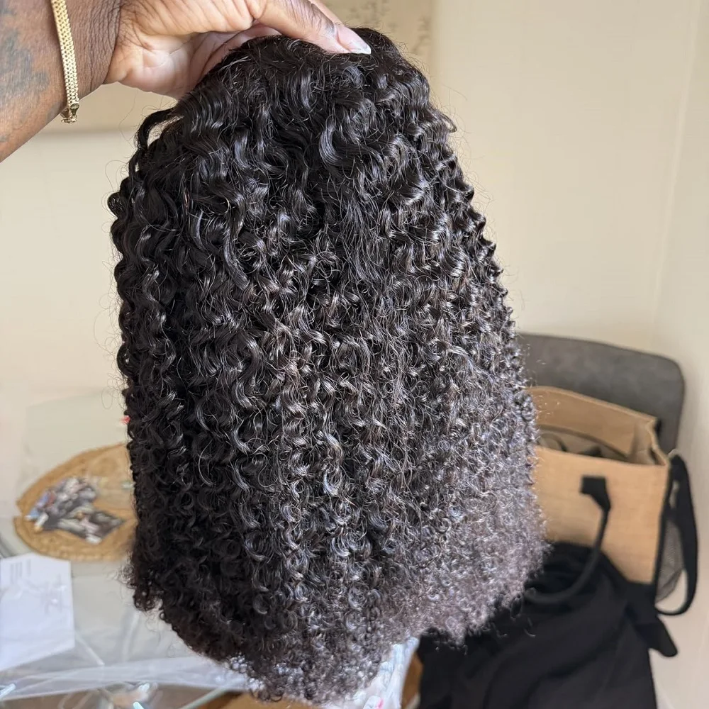 

Flexi-Fit Invisi 3 в 1 Парики Полупарик Кудрявый вьющийся парик на шнурке 200% Плотность Бесклеевые парики 100% человеческие волосы Натуральный черный