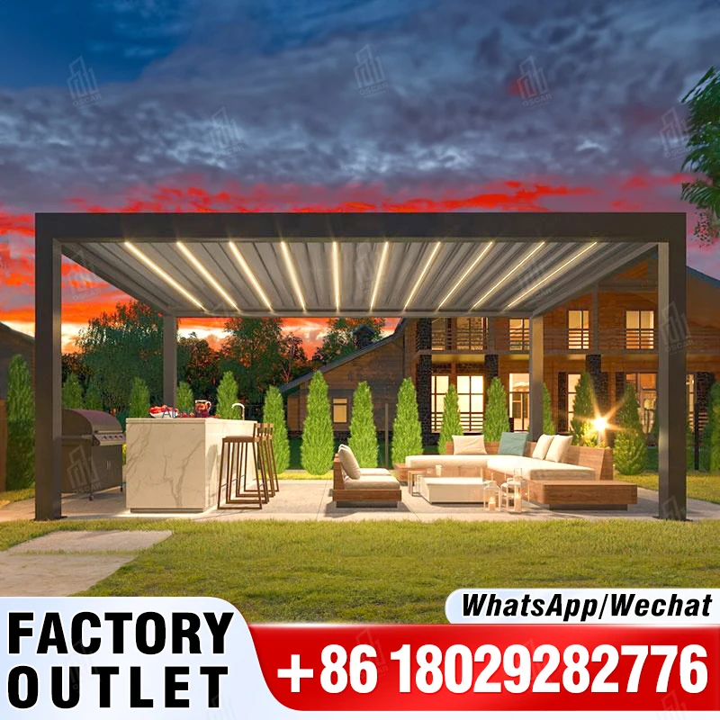 Easily Assembled Garden Gazebo Canopy Aluminium Rotatable Louvered Pergola Roof System Bioclimatic