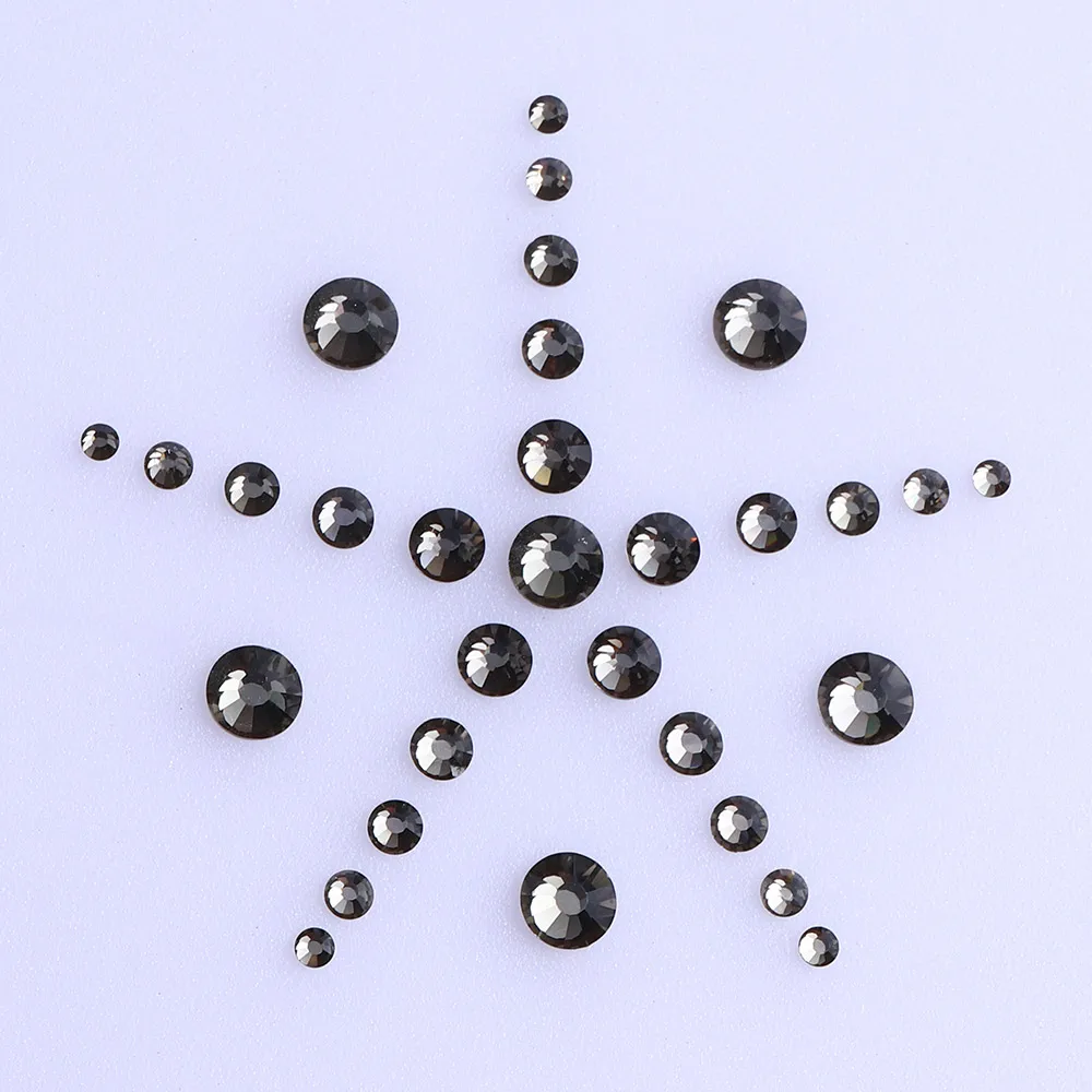 SS3-SS20 diamantes de imitación de cristal con purpurina de diamante negro, mezcla de tamaño pequeño, cristal de base plana de alta calidad para manualidades de decoración de uñas DIY