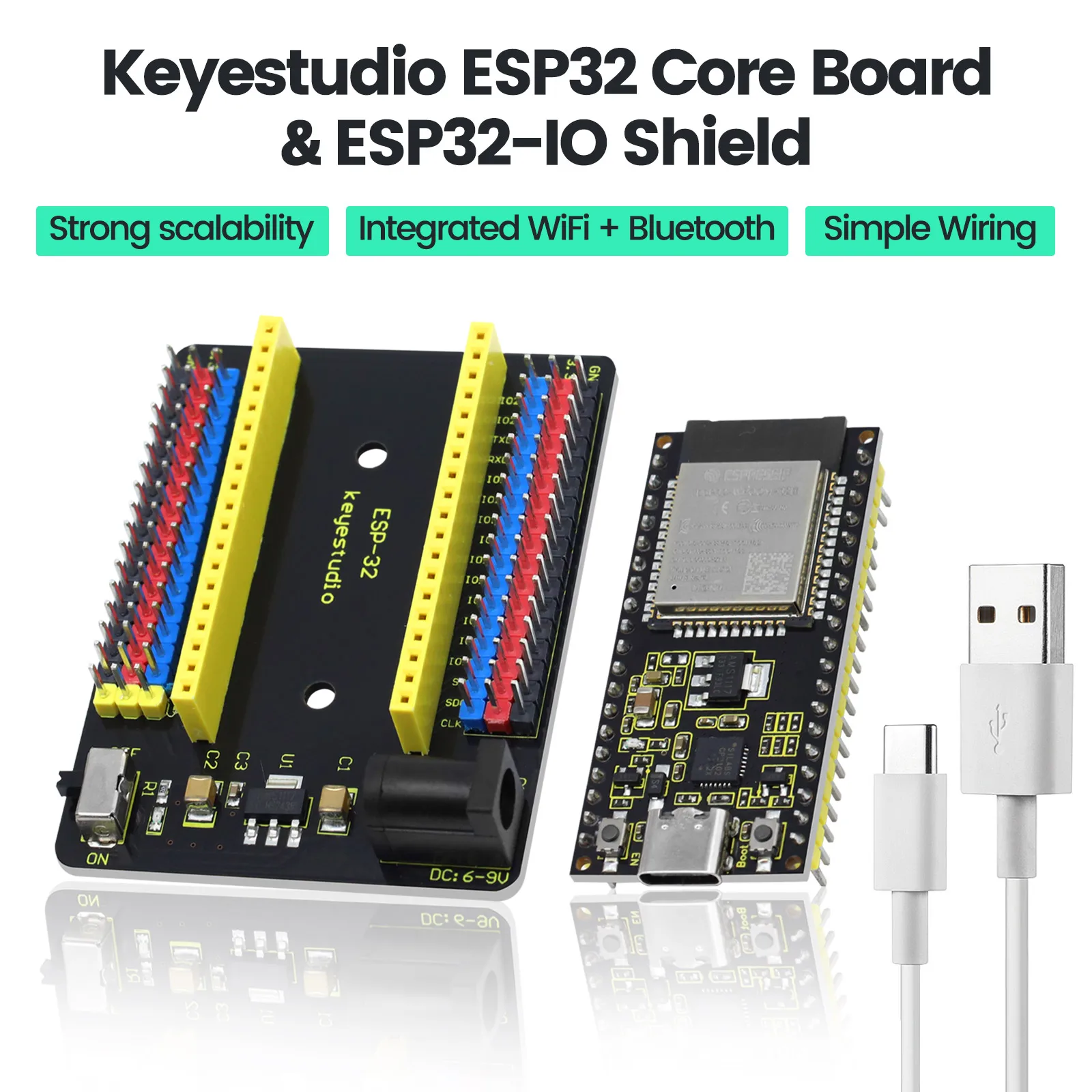 Keyestudio Type C Port  ESP-WROOM-32 Development Board with Sensor IO Shield Plug-and-Play for Arduino IoT DIY Projects