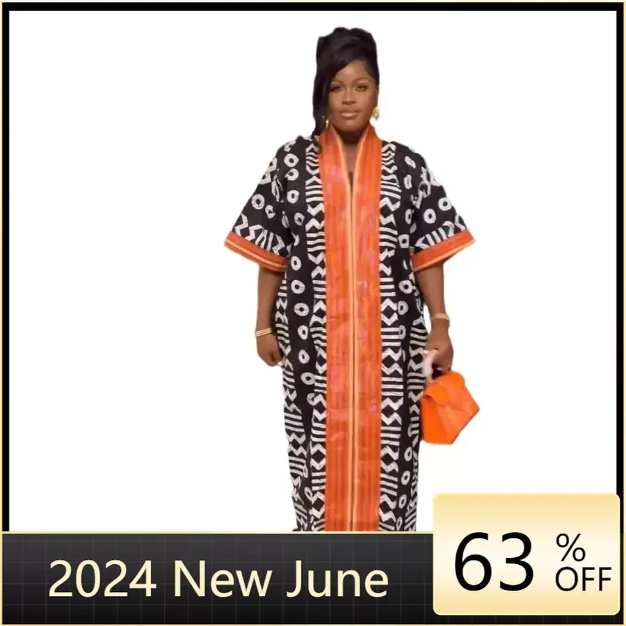 

African Print Dresses for Women Summer Elegant African Half Sleeve V-neck Polyester Long Maxi Dress Gowns Kaftan Africa Clothing