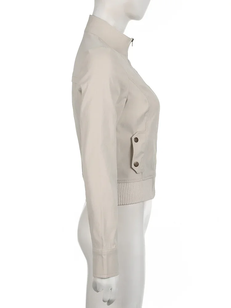 FDEY Vintage Zip Up chaquetas elegantes otoño ropa de calle bolsillos Harajuku abrigos sólidos Casual 2000s básico Y2K tela estética