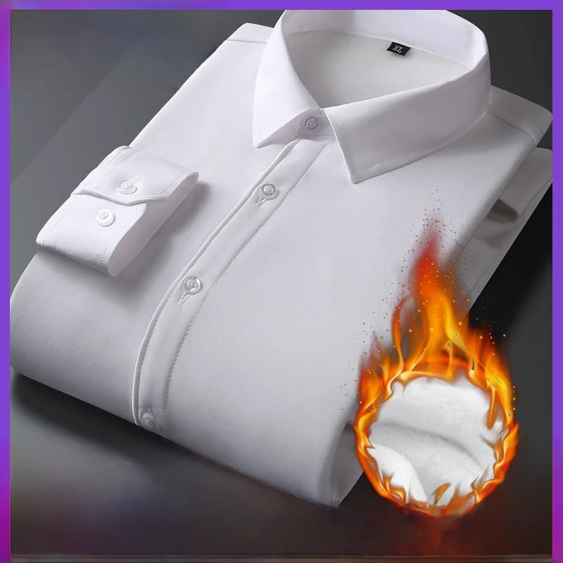 

Утепленная флисовая мужская рубашка с длинным рукавом, однотонная, для делового и повседневного стиля, рабочая одежда, осенне-зимняя, с выборочным узором