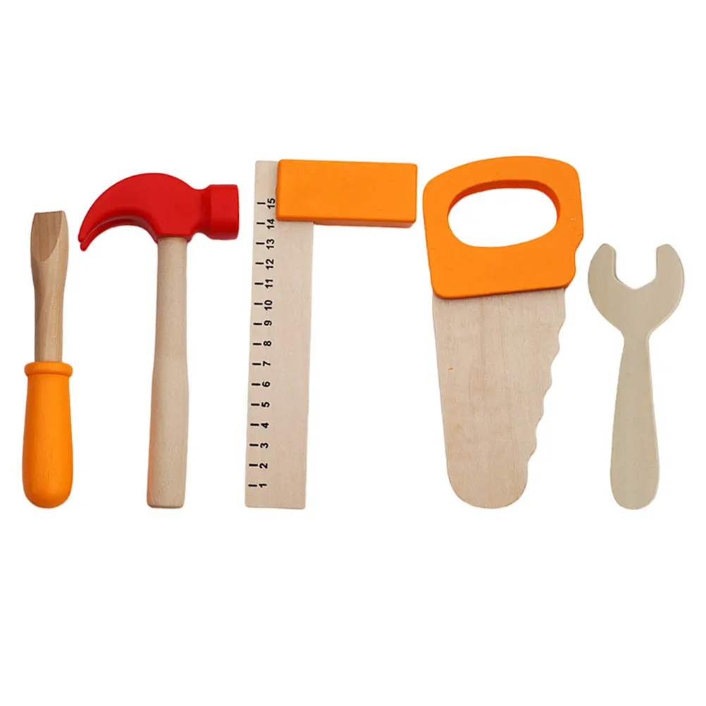 Wooden Tools Set Kids Children Pretend Repair Khaki Screw Wrench Toddler Educational Early Intelligence Plaything Imitated Tool