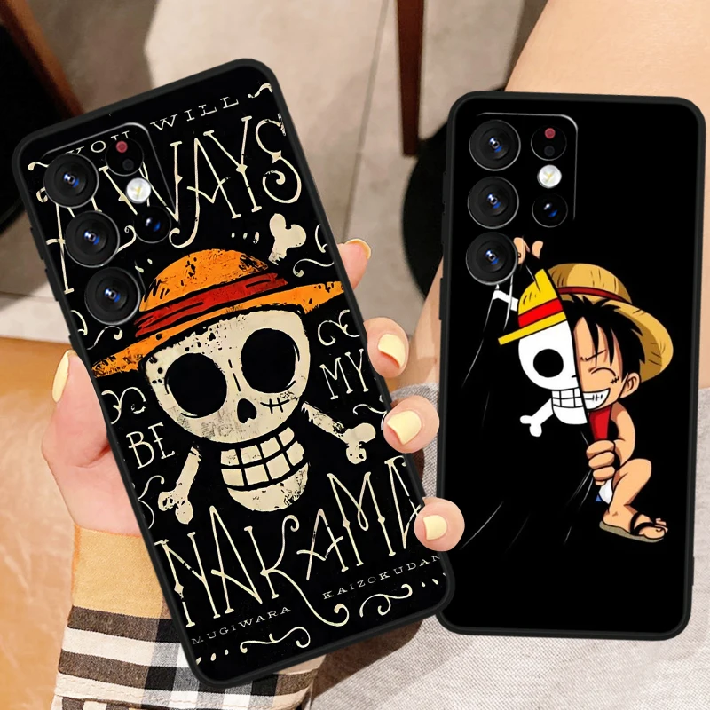 O-One P-Pieces Luffys Black Tpu Cover For Samsung Galaxy S24 S23 S22 S21 S20 FE S10e S10 S9 Ultra Plus Phone Case