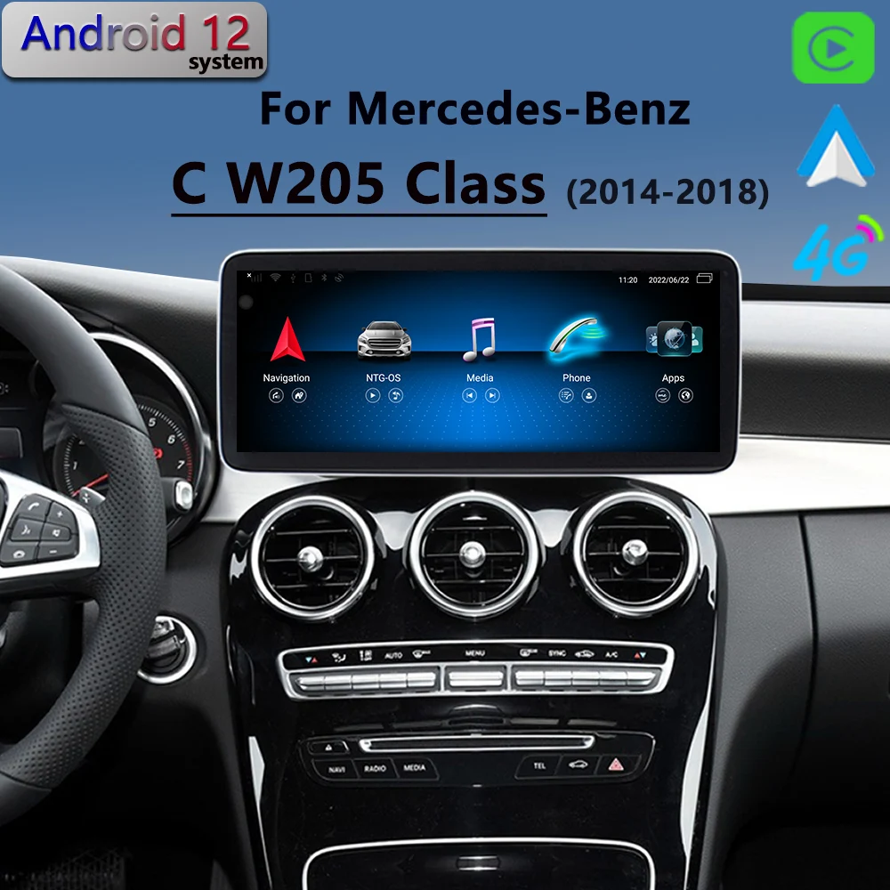 For Mercedes Benz Class C W205 Android 12 GLC V CarPlay Radio Audio 8Core 2014 2018 Car GPS Navigation Multimedia Player System