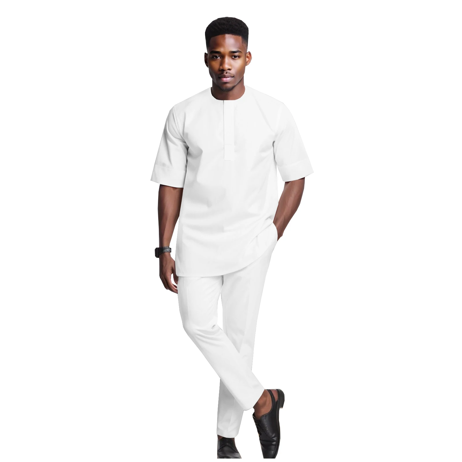 DBQ African Clothes for Men Soild Color Short Sleeve Shirts Jacket Pants Set Plus Size Casual Outwear Traditional BD172