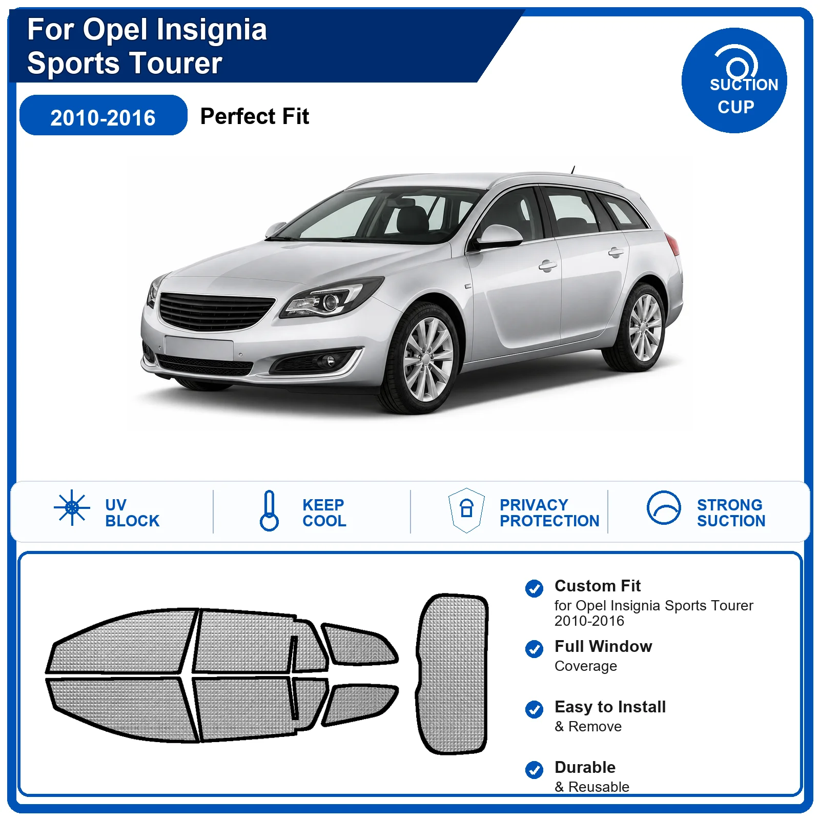 For Opel Insignia Sports Tourer 2010-2016 Custom Full Set Windshield Sun Shade Aluminum Foil Heat Insulation Anti UV Foldable