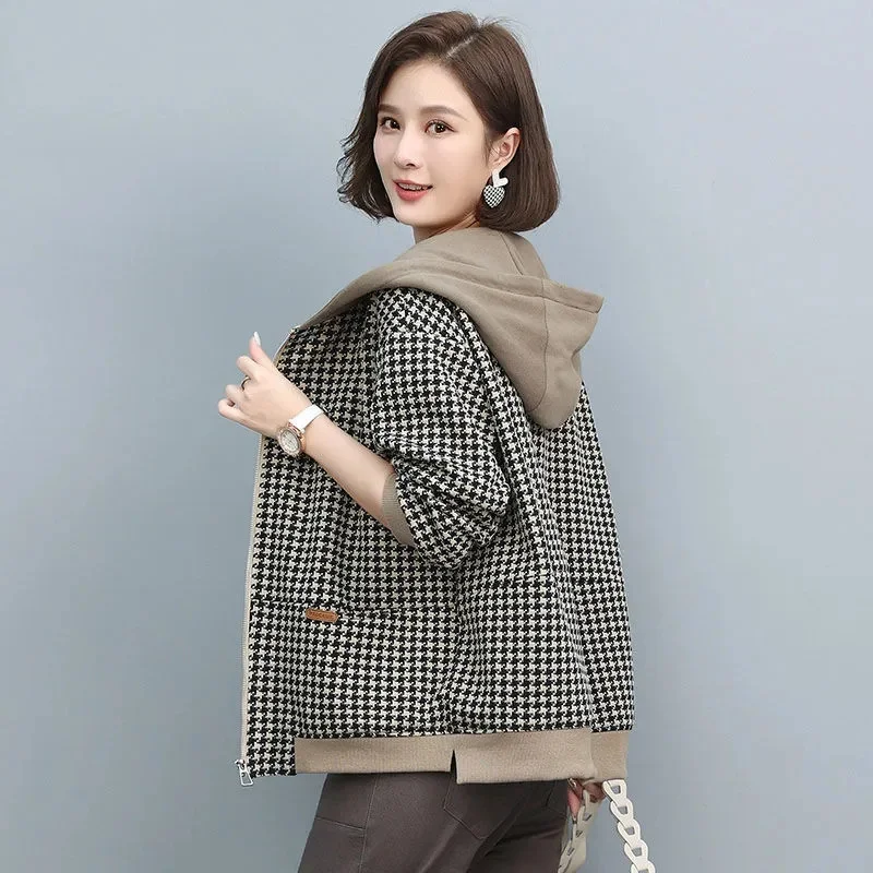 

Cotton Padded Jacket Women's Spring and Autumn 2024 New Fashion Korean Version Of Loose Mother's Houndstooth Jacket M1075