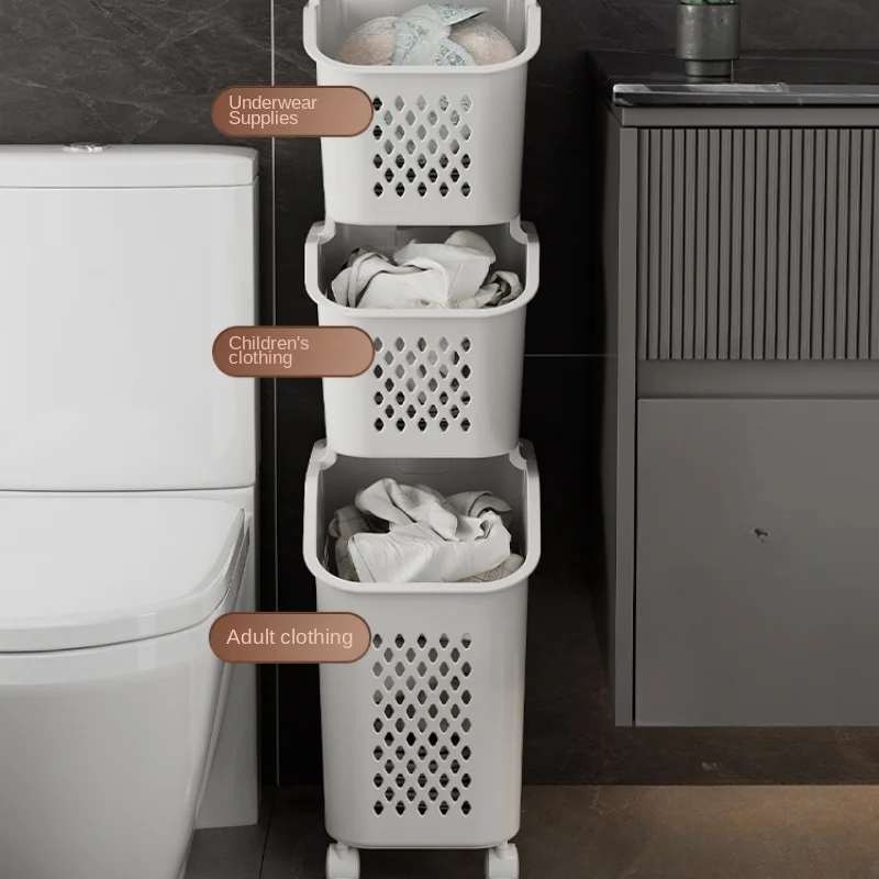 Laundry Basket with Wheels 3-Tier Dirty Clothes Hamper Laundry Trolley Bathroom Organizer Rolling Storage Rack