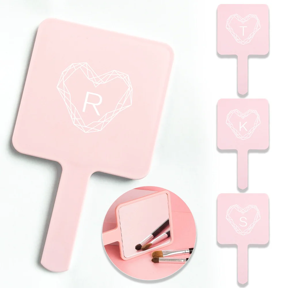 

1pc Portable Square Handheld Cosmetic Mirror Travel Journeys Home Ideal For Quick Makeup Fixes Initial Name 26 Letters Pattern