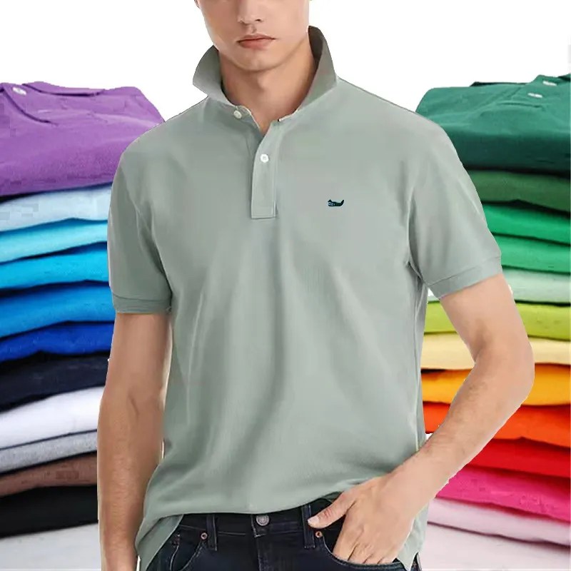 100%Cotton Mens Short Sleeve Polo Shirt Brand Logo Casual Fit Type Polos Homme Male Lapel T-shirt Tops High Quality