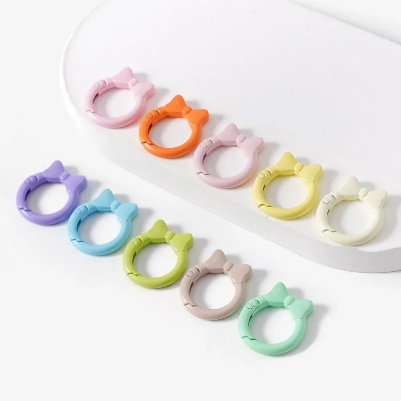10pcs Bow Color Spring Buckle Bow Tie Open Ring Popular Light Color Spring Ring Keychain DIY Accessories Alloy Connection Ring