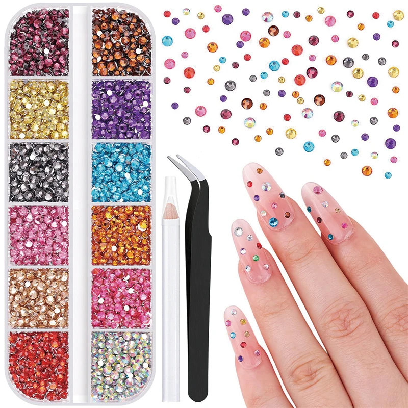 24 Color 2-Pack Glitter Nail Art Rhinestones, DIY Flat Back Nail Stickers, Fashion Craft Decor Set, Handmade, Notebook, Shoe Acc