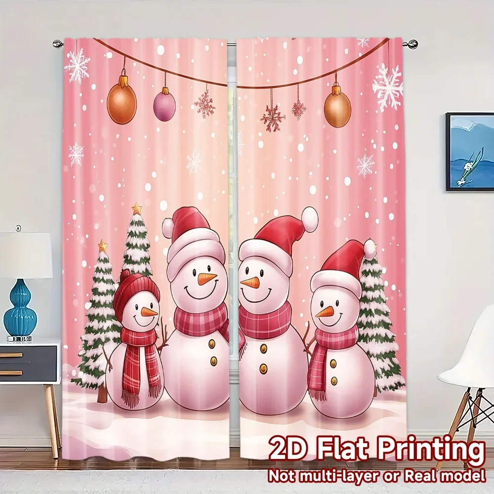2pcs,Curtains Cute Snowmen Merry Christmas Festive Modern Curtains Roller Blinds Versatile Durable Polyester Curtains Gifts