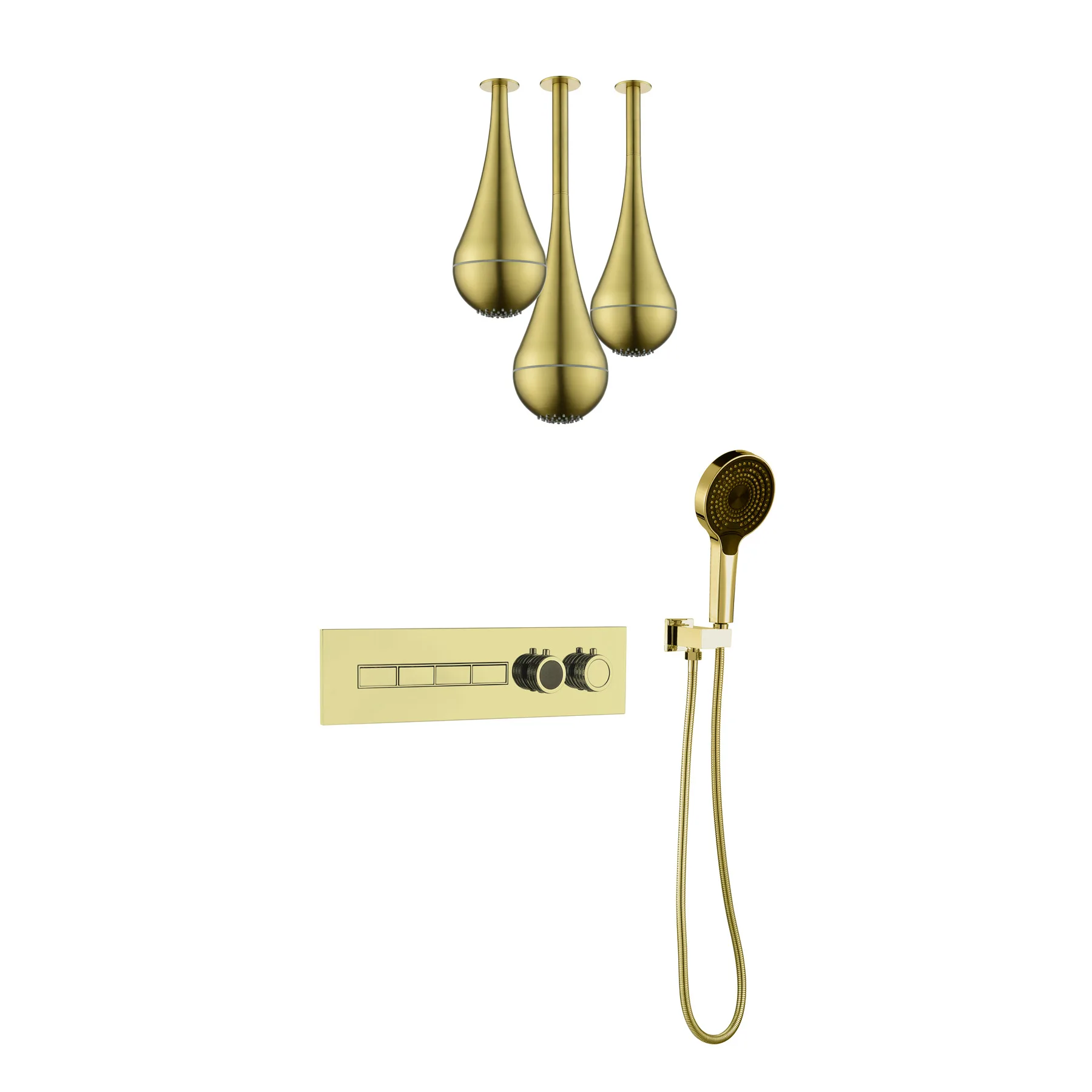 

Brushed gun gray concealed water drop ceiling shower hot and cold all copper hidden recessed shower shower