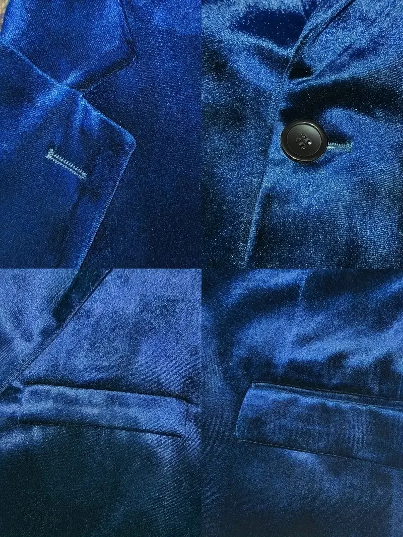 Nieuw fluwelen colbert voor heren, banket, bruiloft, formeel pak, effen kleur, blazer met lange mouwen