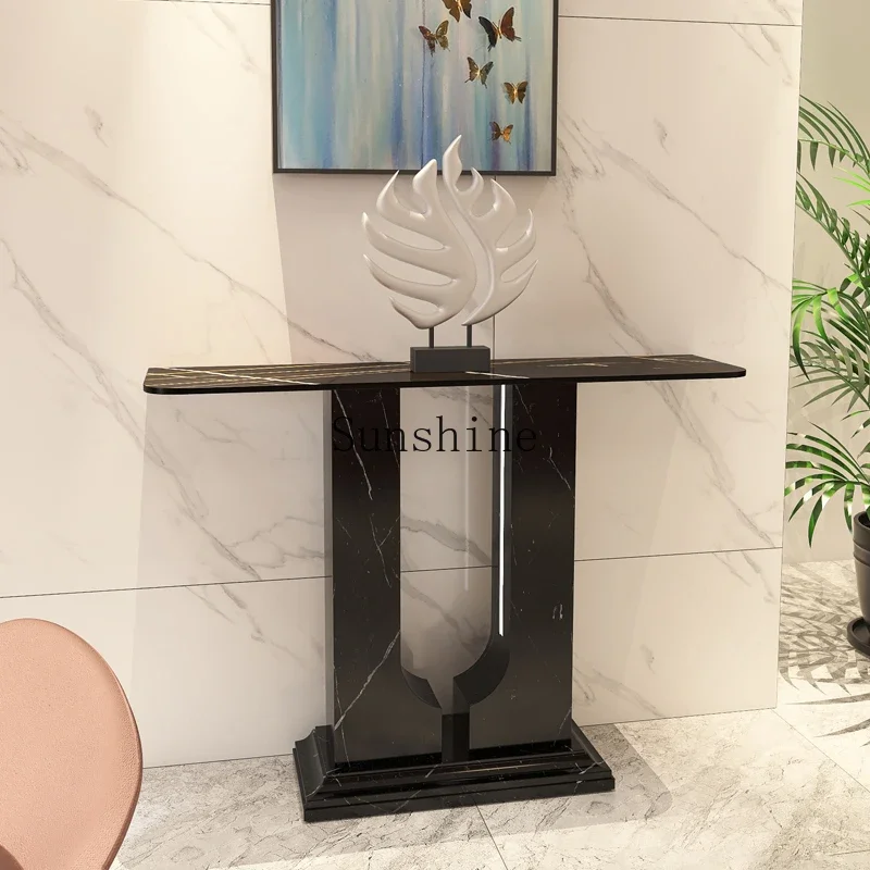 Italian porch cabinet light luxury style simple modern ultra-narrow strip table with lamp new Chinese rock slab