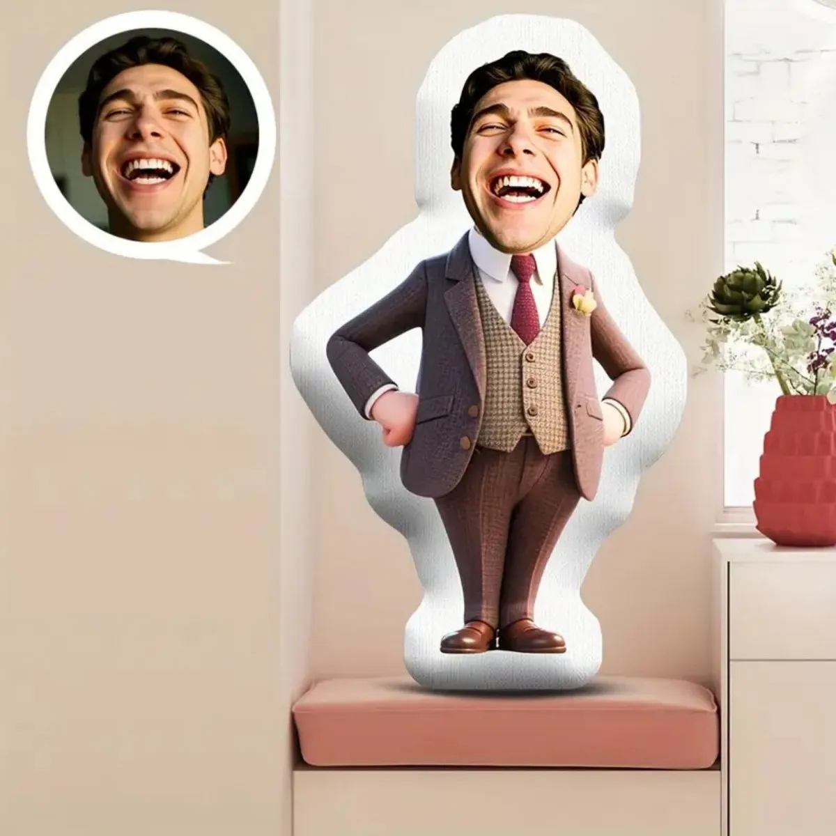 وسادة قطيفة منزلية مخصصة للصور - هدية مخصصة على شكل وجه مع صورتك، هدية لصديقك #4