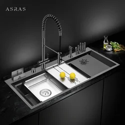 ASRAS Large Size Nanometer Sink Cup Rinser Kitchen 4mm Thickness 220mm Depth With Drain Plate Knife Holder Handmade s