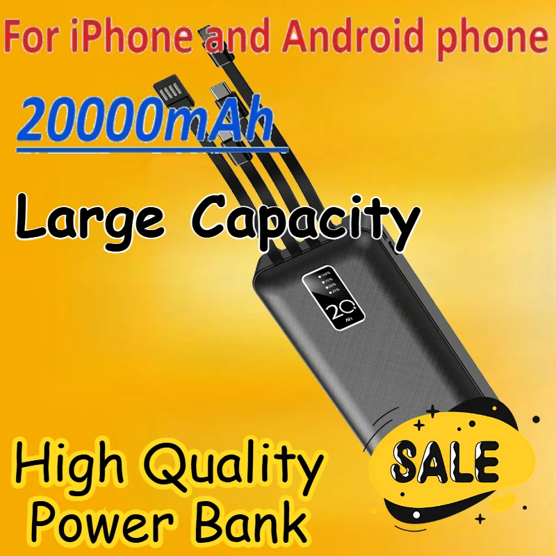 

For IPhone and Android 20000mAh Power Bank with Built-in Cable Fast Charging Phone Portable Charger