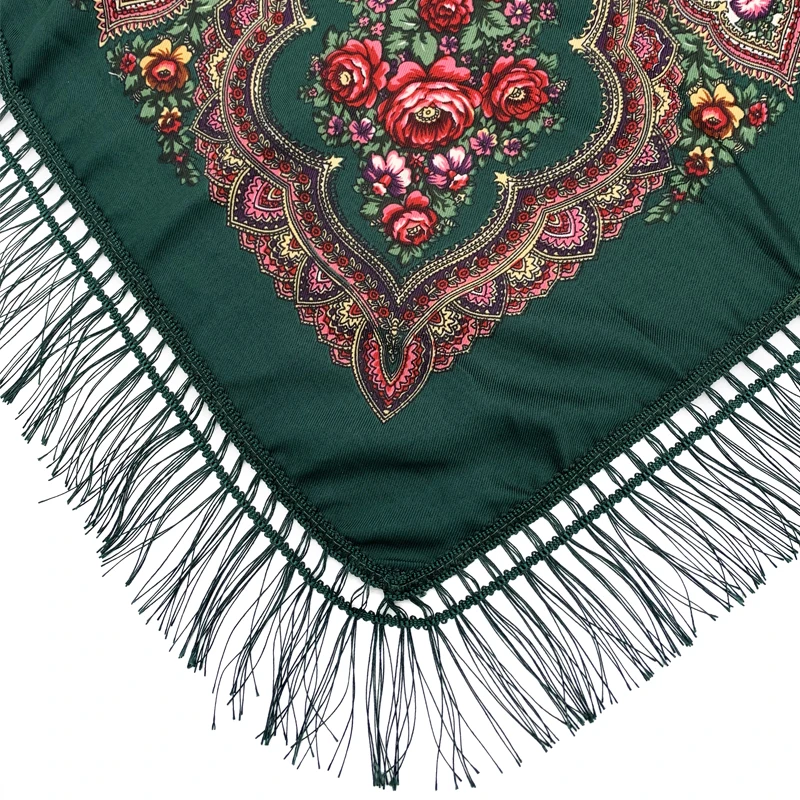 120*120cm Russian Style Floral Print Square Scarf Women Fringed Bandana Ukrainian Shawl Women's Head Wraps Babushka Handkerchief