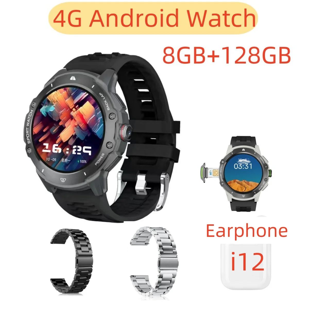 Smart Watch con scheda SIM di rete 4G con fotocamera da 8GB + 128GB 1.43 \'\'AMOLED 200W con GPS Wifi Google Play Smartwatch Android