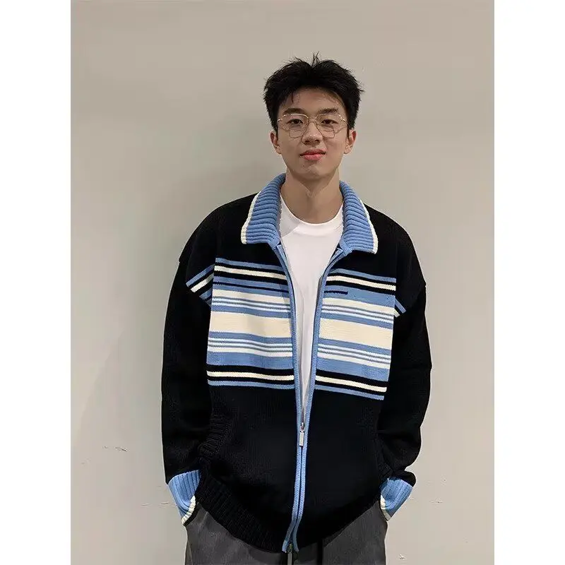 

Ретро американский полосатый свитер на молнии Ne f, мужской осенне-зимний вязаный молодежный деловой повседневный длинный све-топ