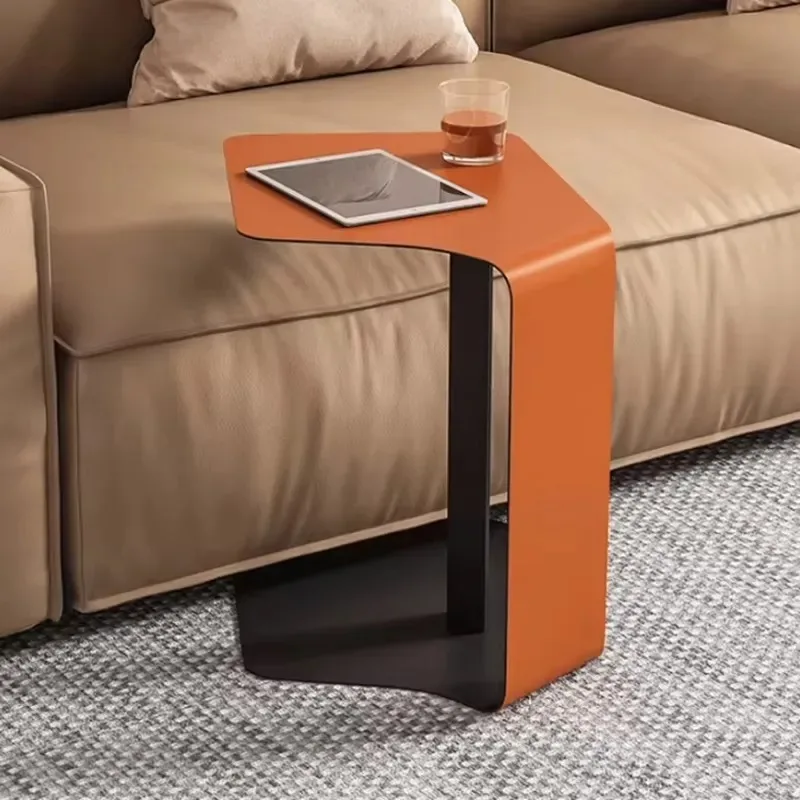 Light luxury stainless steel side table modern creative coffee table living room sofa irregular saddle leather