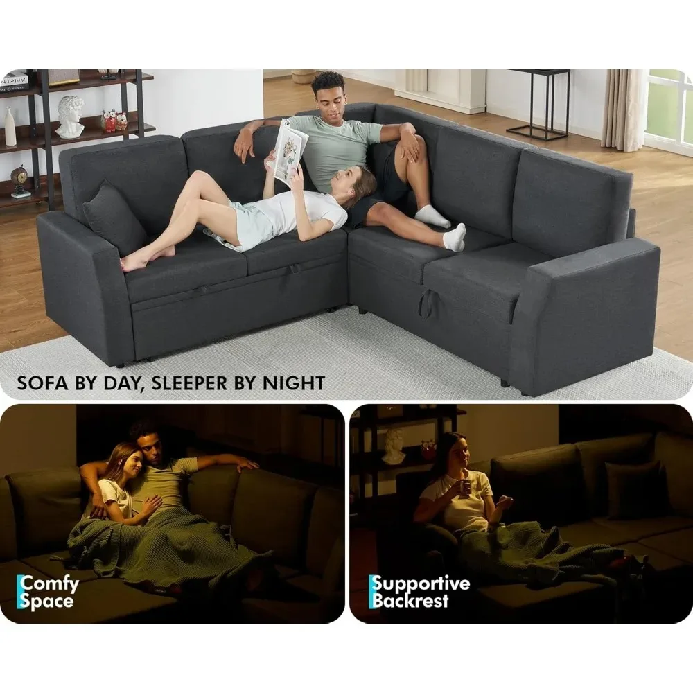 Sofa Bed, 85 Inch Sleeper Sofa Pull Out Sofa Bed, L Shaped Couch Storage Seat, Sectional Couches Living Room Apartment