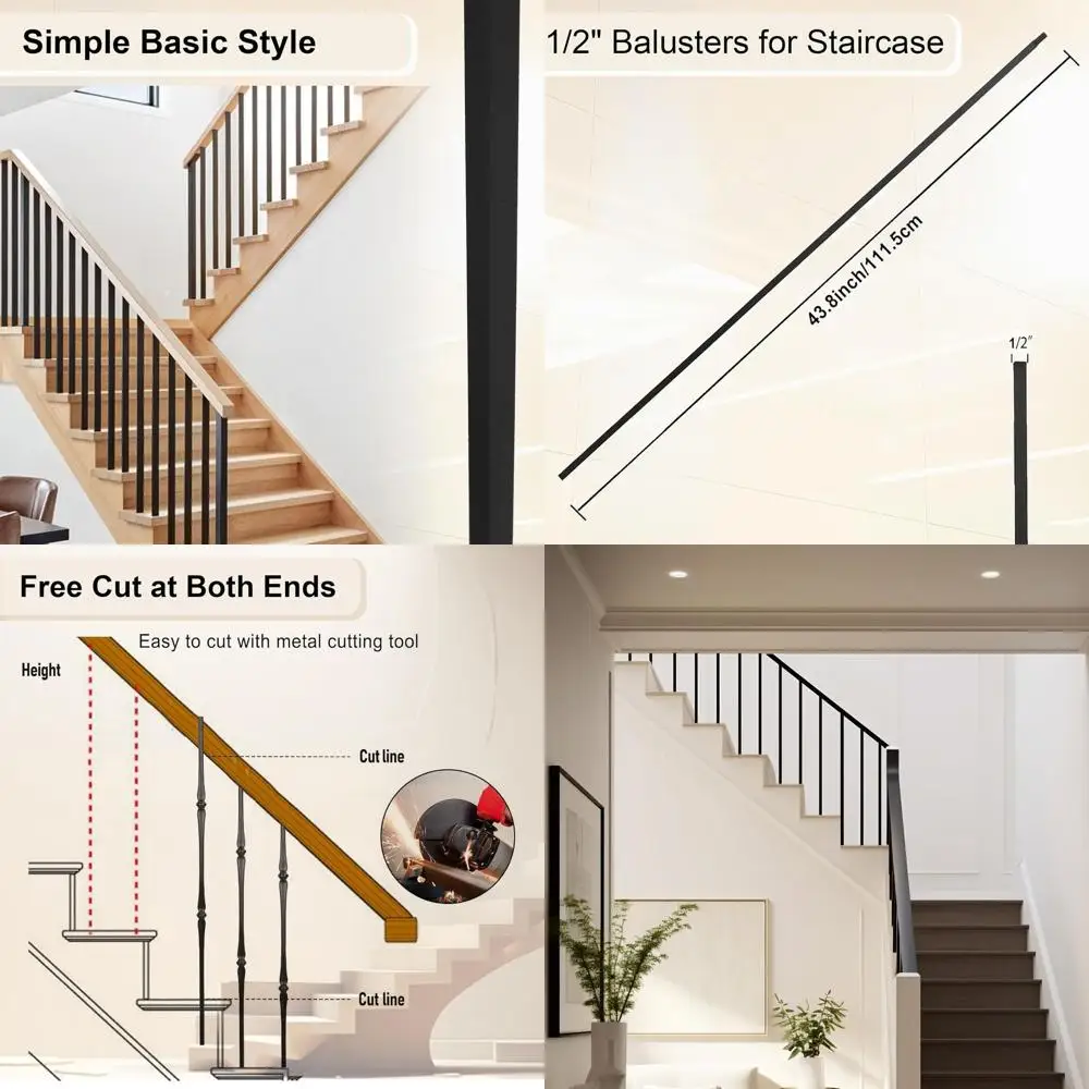 Set of 30 Iron Staircase Rods with Square Spindles, Suitable for Modern & Traditional Interiors