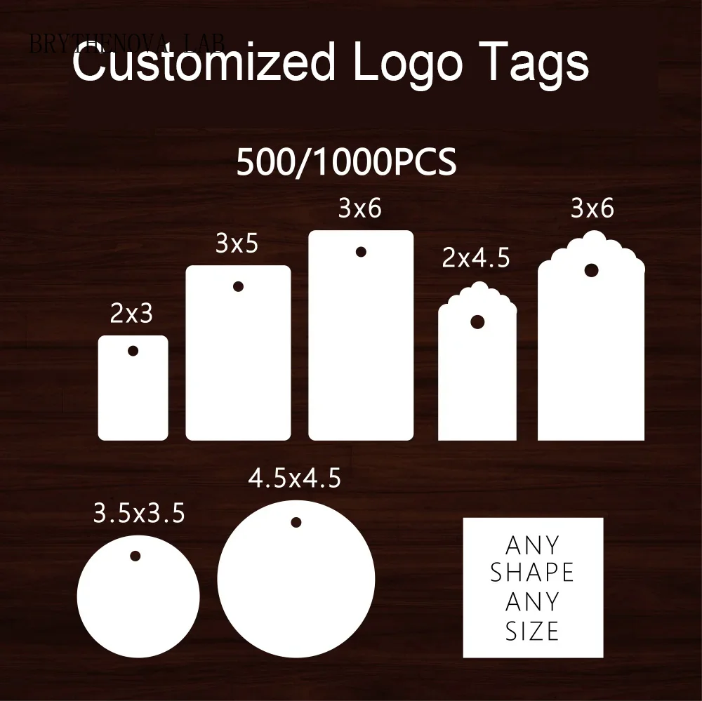 500PCS Tags Paper Labels Clothing Brand Business Fashion Merchandise Logo Design Hang Tag
