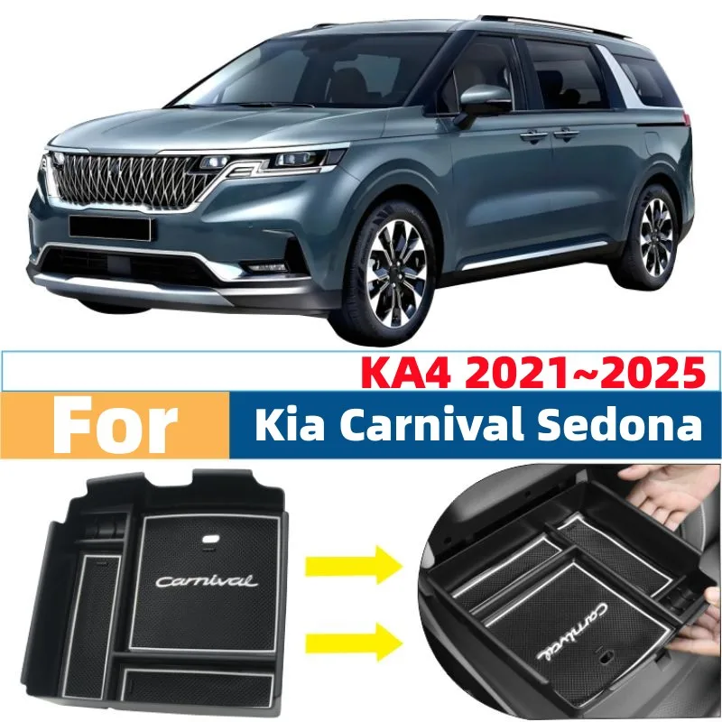

For Kia Carnival Sedona KA4 2020~2023 Car Center Console Armrest Storage Box Multipurpose Sundries Tidying Tray Trim Accessories