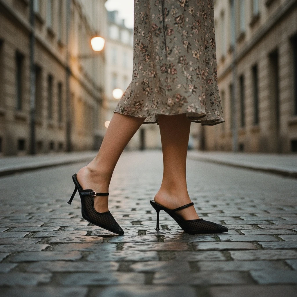 

Women's Mules Sandals High Heels 2025 Black Mesh Pointed Toe Stiletto Platform Pumps Sexy Breathable Slingback Heels for Party