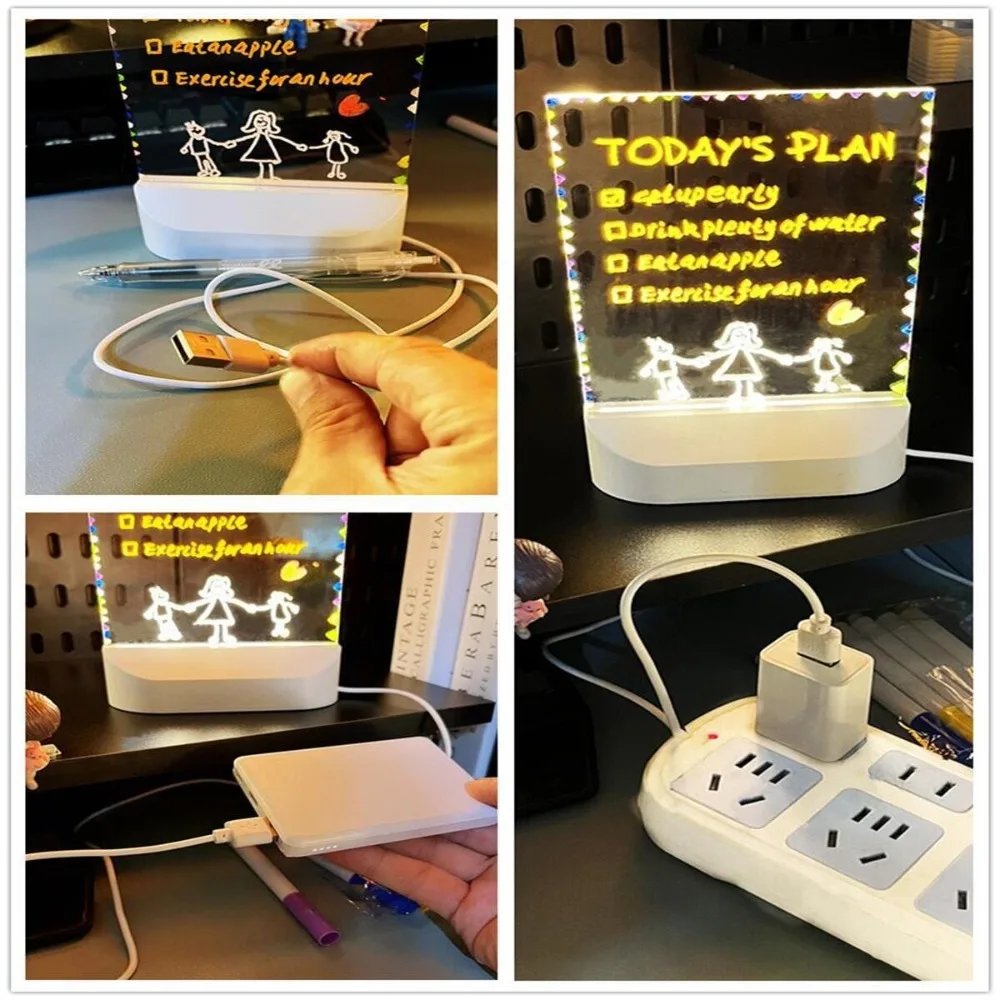 New LED Luminous Drawing Board Glowing Acrylic Children Drawing Toys Craft Marker Board DIY Coloring Night Light