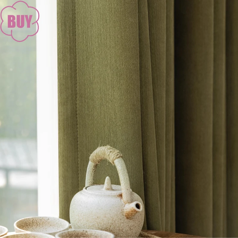 

Custom Retro Olive Green Jacquard Velvet Thickened Blackout Curtains for Living Room Bedroom French Window Balcony Partition