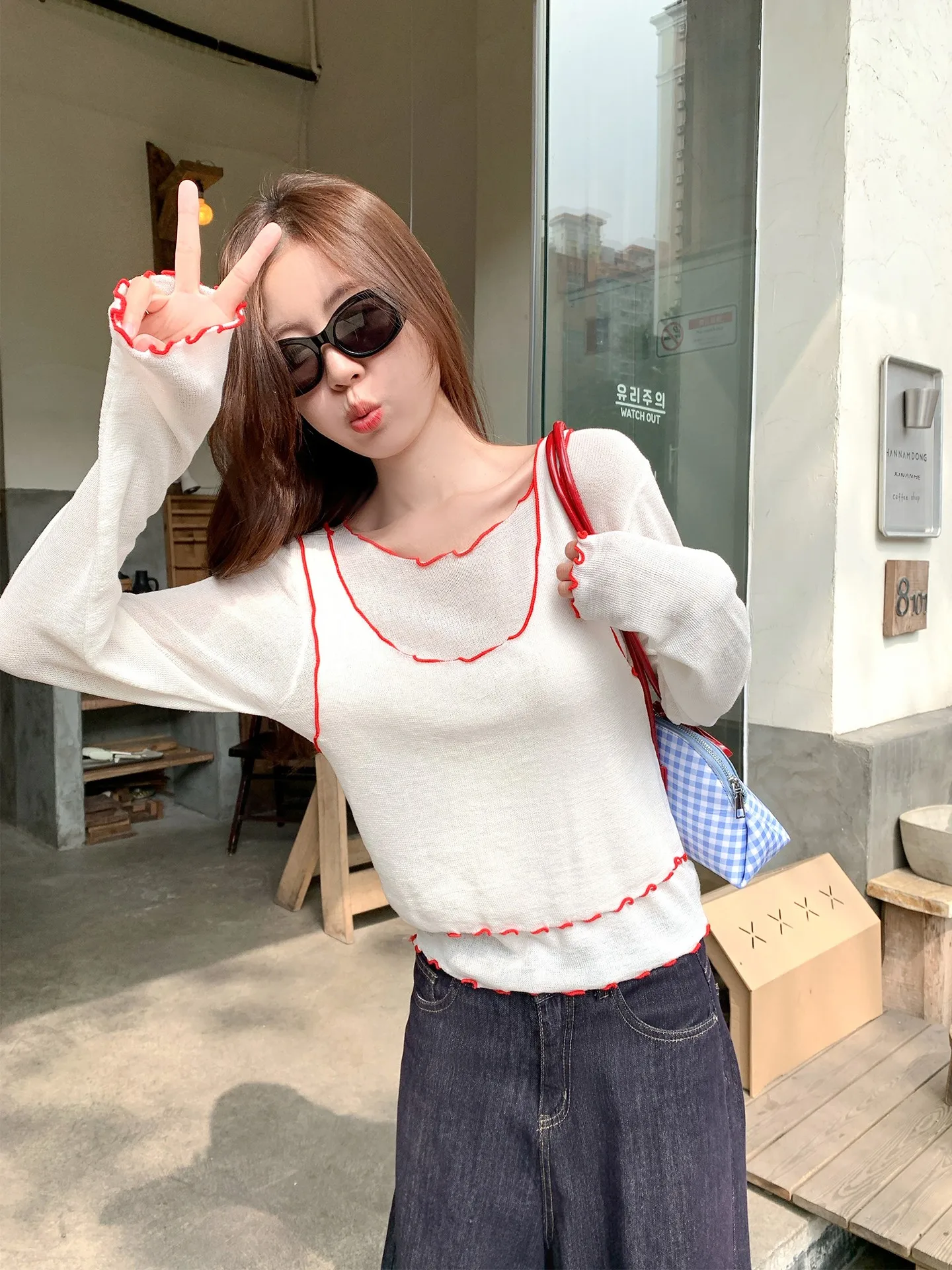 

Zeng Xiao Salt Early Spring Korean Style Long Sleeve Knitted White Shirt Women's Thin New Two-Piece Set Loose Fit Commute Style