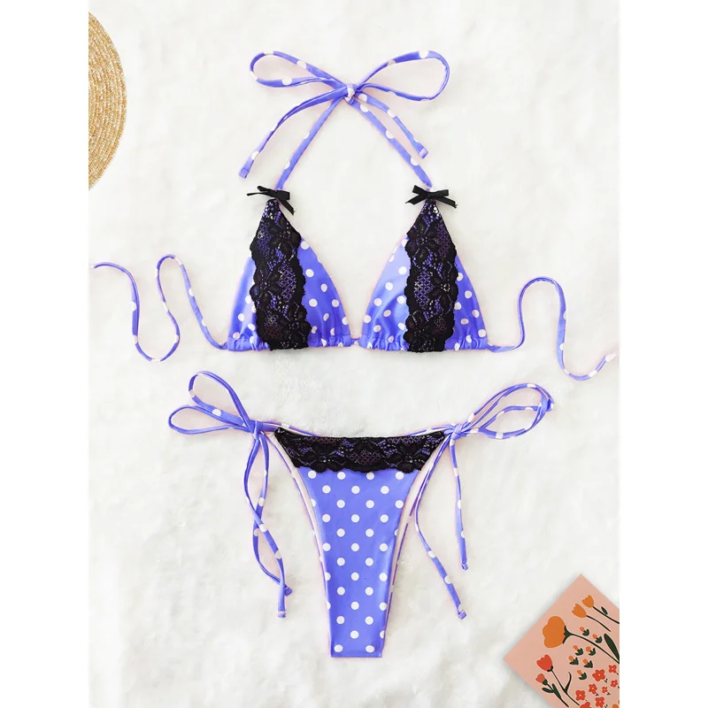 Neue Soft Bag Lace Dot Sexy Neckholder Krawatte Bikini Set Sommer Strand Mode