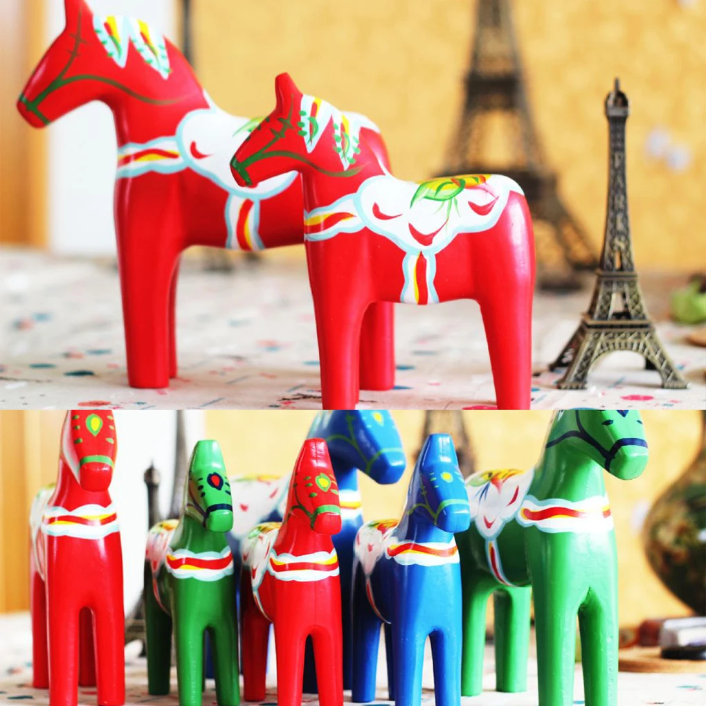 2x Swedish Dala Horse Statue Natural Wood Craft Gift For House Warming Exquisite Craft Outdoor Home