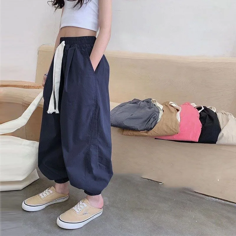 

Girls Pants Summer Thin Pants 2024 New Korean Loose Pants Fashionable Pure Color Sweet Gentle Clothes