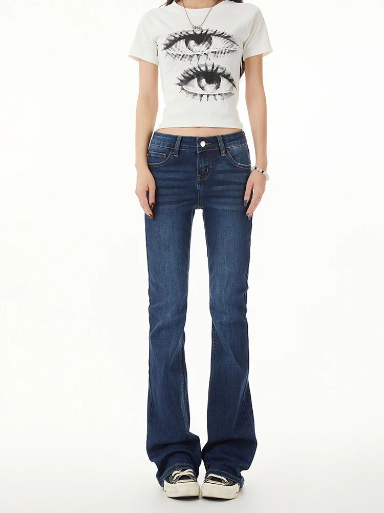 

Low Waist Bell Bot Denim Jeans Women's Spring American Retro Slim Fit Elastic Straight Leg Narrow Version Jeans